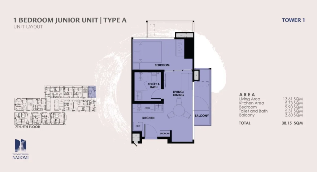The Wave Towers 1-Bedroom Unit Layout