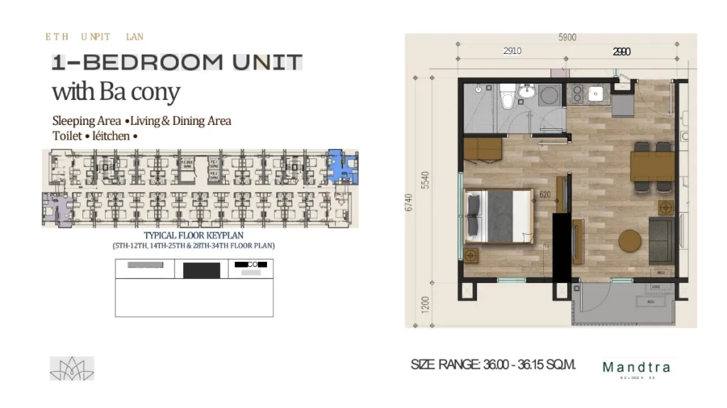 Mandtra Residences 1-Bedroom Unit Layout