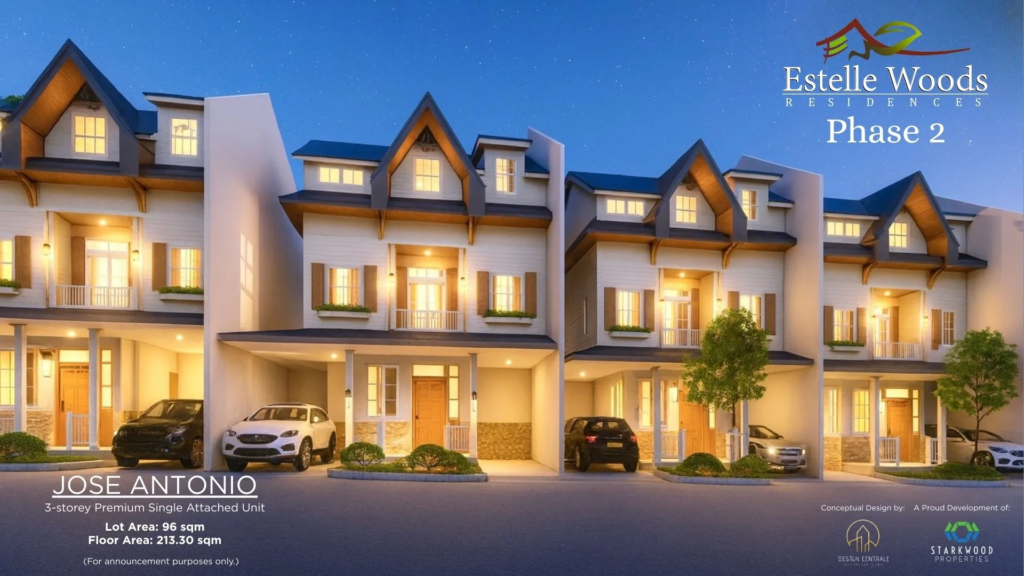 Jose Antonio single attached house exterior at night at Estelle Woods Residences Phase 2